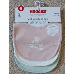 HUGGIES Spill Resistant 100% Organic Cotton 3pk One Size Bibs New W/Tags